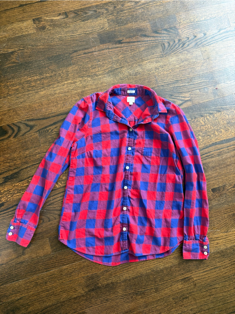 J Crew Boy Fit Red & Blue Check Button-Down Shirt Size Medium